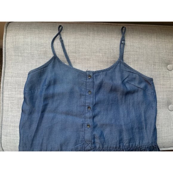 Denim Look tiny white Dot Spaghetti Strap Flounce Bottom Ruffle Tank Top Size XS - Picture 3 of 6